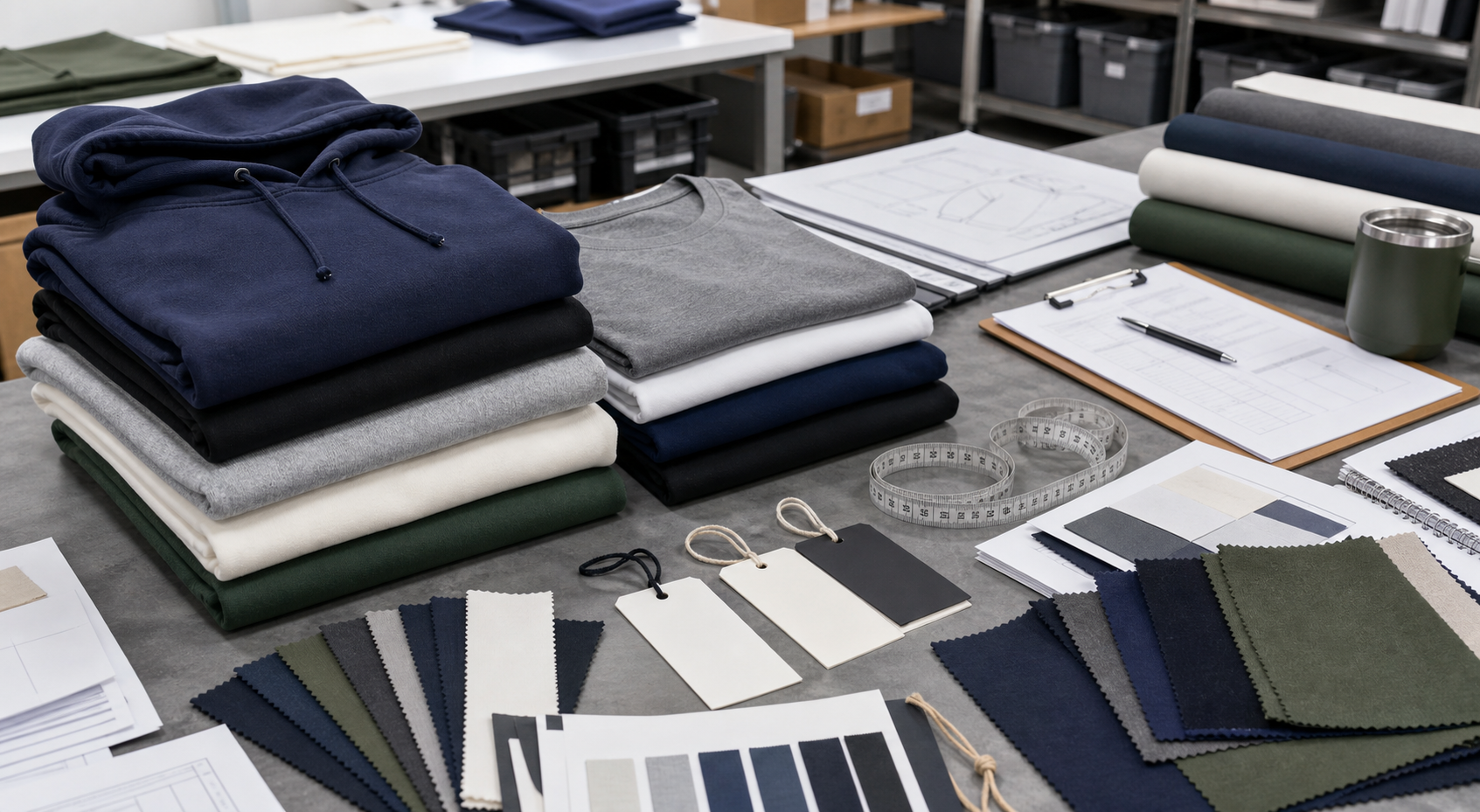 Organized blank apparel sourcing workspace